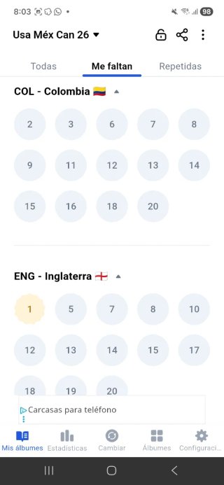 Cromos Faltantes Mundial CAMBIO