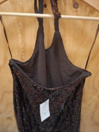 Vestido Zara lentejuelas marrón/dorado