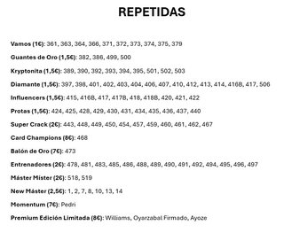 Se venden Cromos Adrenalyn XL 25-26