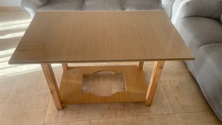 Mesa de centro cristal y madera