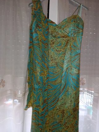Vestido de fiesta verde y turquesa