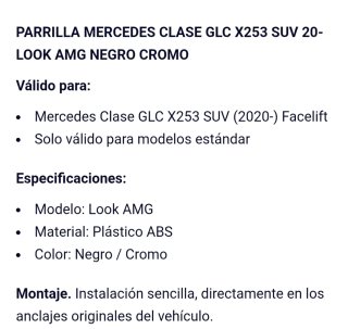 Parrilla Mercedes AMG (GLC220) Negro Cromo