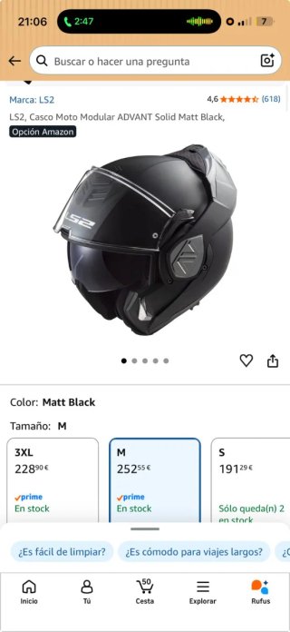 Casco Moto Modular LS2 ADVANT Negro Mate, talla M