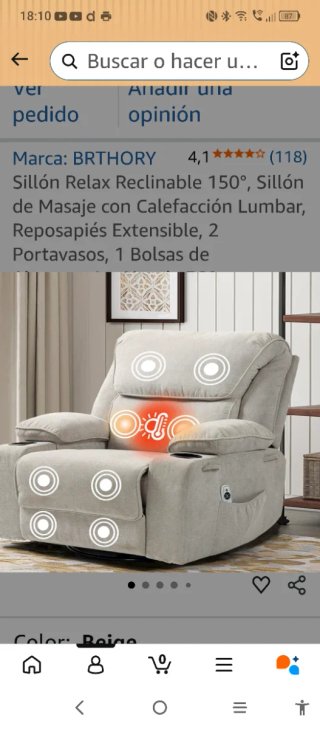 BRTHORY Sillón Relax Reclinable Masaje Beige