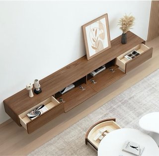 Mueble TV flotante madera oscura sin usar