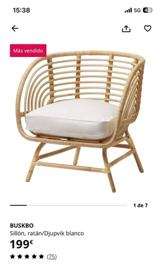 Sillón ratán natural con cojín blanco