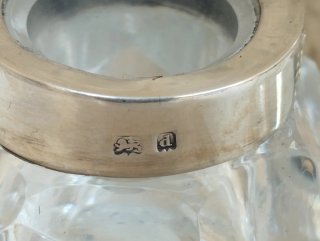 Antica coppia calamai in vetro e argento inglese