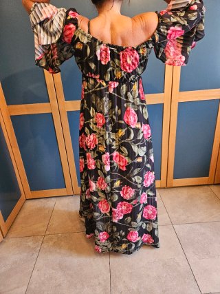 Vestito lungo Artigli floreale nero e rosa