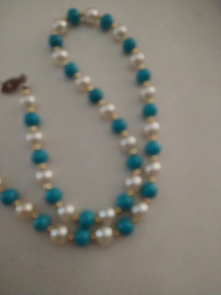 Collana vintage perle turchesi e bianche