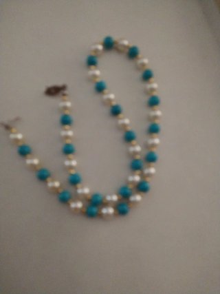 Collana vintage perle turchesi e bianche