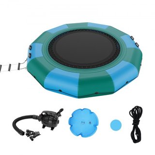 Bouncer de Agua Inflable, Trampolín Recreativo de 12 pies, Plataforma de Salto Portátil con Escalera de 3 Pasos y Bomba de Aire Eléctrica, Rebotador Flotante para Niños y Adultos para Piscina, Lag...