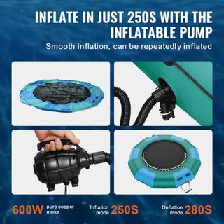 Bouncer de Agua Inflable, Trampolín Recreativo de 12 pies, Plataforma de Salto Portátil con Escalera de 3 Pasos y Bomba de Aire Eléctrica, Rebotador Flotante para Niños y Adultos para Piscina, Lag...