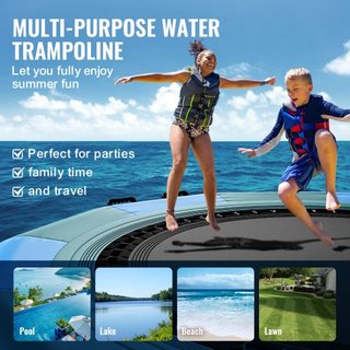 Bouncer de Agua Inflable, Trampolín Recreativo de 12 pies, Plataforma de Salto Portátil con Escalera de 3 Pasos y Bomba de Aire Eléctrica, Rebotador Flotante para Niños y Adultos para Piscina, Lag...