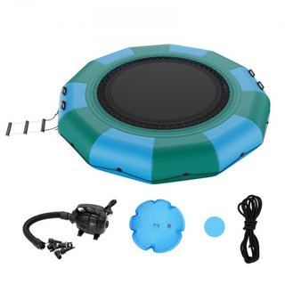 Bouncer de Agua Inflable, Trampolín Recreativo de 12 pies, Plataforma de Salto Portátil con Escalera de 3 Pasos y Bomba de Aire Eléctrica, Rebotador Flotante para Niños y Adultos para Piscina, Lag...