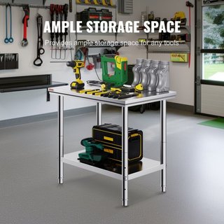 Tavolo di Preparazione in Acciaio Inox, 900x600x800 mm, Capacità di Carico 700 lbs, Tavolo da Lavoro in Metallo ad Alta Resistenza con 3 Livelli di Altezza Regolabili, Stazione di Lavoro Commerciale...