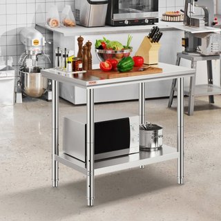 Tavolo di Preparazione in Acciaio Inox, 900x600x800 mm, Capacità di Carico 700 lbs, Tavolo da Lavoro in Metallo ad Alta Resistenza con 3 Livelli di Altezza Regolabili, Stazione di Lavoro Commerciale...