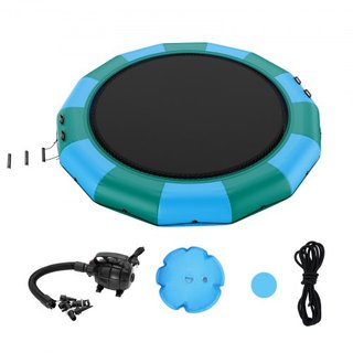 Bouncer de Agua Inflable, Trampolín Recreativo de Agua de 15 pies, Plataforma de Salto Portátil con Escalera de 3 Pasos y Bomba de Aire Eléctrica, Rebotador Flotante para Niños y Adultos para Pisc...