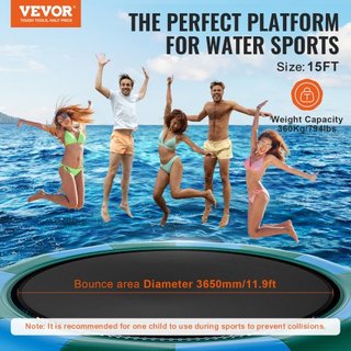 Bouncer de Agua Inflable, Trampolín Recreativo de Agua de 15 pies, Plataforma de Salto Portátil con Escalera de 3 Pasos y Bomba de Aire Eléctrica, Rebotador Flotante para Niños y Adultos para Pisc...