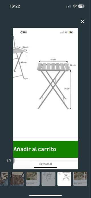 Conjunto mesa y sillas terraza plegable