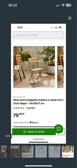 Conjunto mesa y sillas terraza plegable