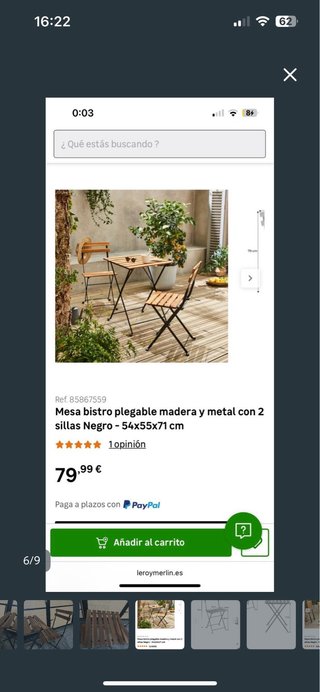 Conjunto mesa y sillas terraza plegable