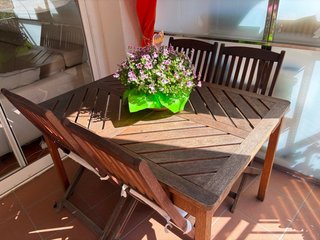 Conjunto de Mesa de Terraza de Teca y 4 sillas