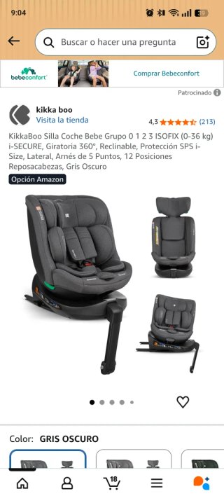 Silla Coche Bebe KikkaBoo ISOFIX Giratoria 360º