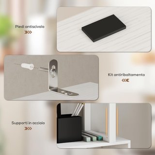 Estantería de 5 Niveles, Estantería Vertical Ahorra Espacio en Forma de S con Armario de 2 Puertas, Estante Divisor para Sala, Sala de Estar, Dormitorio y Oficina, 60X23.8X179.2Cm, Blanco