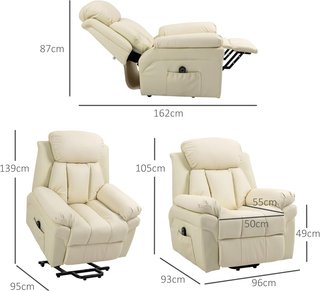 Sillón Reclinable Elevador Eléctrico, Sillón Relax Con Acolchado Grueso Y Control Remoto, 96X93X105 Cm, Crema