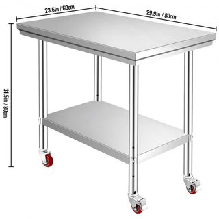 Banco da Lavoro in Acciaio Inox 30 x 24 x 33 Pollici, Capacità di Carico 700 LBS con 4 Ruote, 3 Livelli di Altezza Regolabili, Banco da Lavoro Pesante per Preparazione Cibo in Cucina...