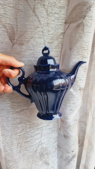 Tetera Vintage Porcelana Azul Cobalto