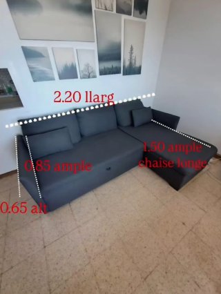 Sofá Cama Chaise Longue Gris 3 Plazas