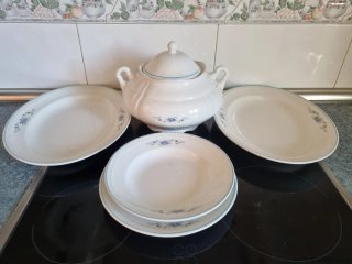 Vajilla Porcelana 28 Piezas Azul y Blanca