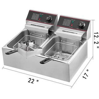 Freidora de Doble Profundidad Grande 5000W Freidora Comercial de Doble Profundidad Control de Temperatura Ajustable Dual Freidora de Papas Fritas de Acero Inoxidable de Grado Alimenticio Fácil de ...