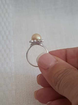 Anillo Plata y Perla Dorada
