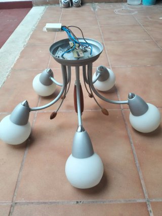 Lámpara de techo 5 brazos madera y metal