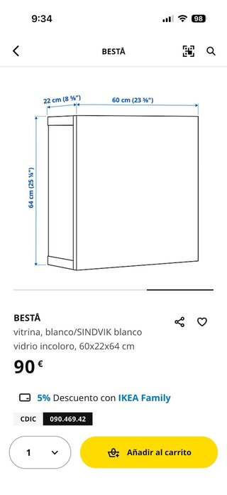 Vitrina de cristal 1 módulo