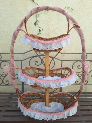 Cesta mimbre 3 pisos rosa