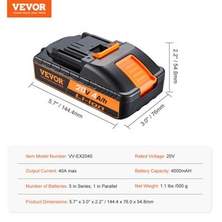 Batería de Litio-Ion de 20V 4.0Ah - Paquete de Batería de Reemplazo de Alta Capacidad para Baterías de Herramientas Eléctricas, Compatible con Herramientas Eléctricas Inalámbricas de 20V