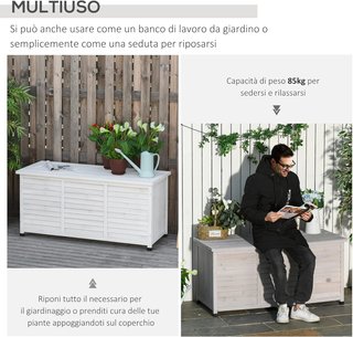 Banco Contenedor de Madera de Abeto, Cofre de Exterior con Patas Antideslizantes 127X56X60Cm, Blanco