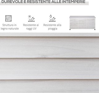 Banco Contenedor de Madera de Abeto, Cofre de Exterior con Patas Antideslizantes 127X56X60Cm, Blanco