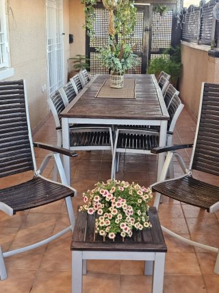 Mesa y Sillas Exterior Madera y Metal