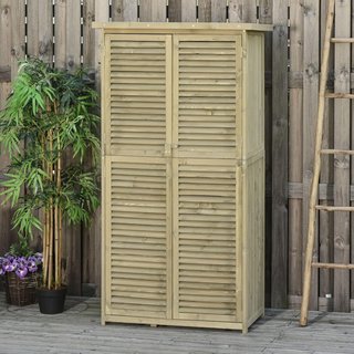 Caseta de Herramientas de Jardín de Madera de Abeto y Pino con 4 Compartimentos, Armario de Exterior para Herramientas de Jardín con Techo Impermeable, 87X46.5X160Cm, Gris