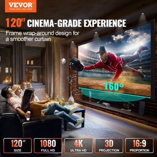 Pantalla de Proyección de 120 Pulgadas 16:9 Pantalla de Película 4K HDTV Marco Fijo Pantalla de Proyector 3D para Cine en Casa 4K HDTV Uso al Aire Libre (120 pulgadas)