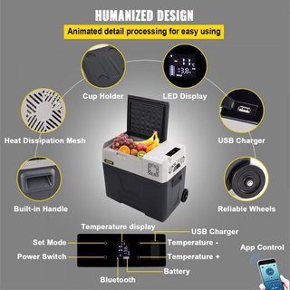 Refrigerador de Coche, Refrigerador de Coche de 12 Voltios, Congelador Portátil de Zona Única de 50 L con Ruedas y Asa, -4℉-68℉, Enfriador de Compresor de 12/24V DC y 100-240V AC para Exterior, Ca...