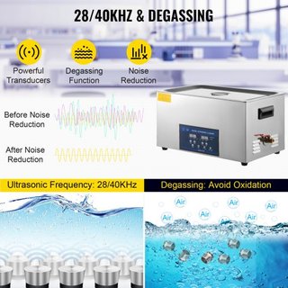 Limpiador Ultrasonido de 30L Máquina de Limpieza Ultrasonica de Doble Frecuencia con Calentador Limpiador de Joyería para Piezas Joyería Gafas Anillo Dentadura Registro Placa de Circuito 28/40KHz
