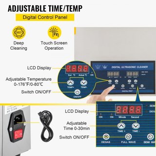 Limpiador Ultrasonido de 30L Máquina de Limpieza Ultrasonica de Doble Frecuencia con Calentador Limpiador de Joyería para Piezas Joyería Gafas Anillo Dentadura Registro Placa de Circuito 28/40KHz