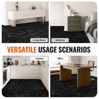 Azulejos de Vinilo Autoadhesivos 12 x 12 pulgadas, 50 Azulejos de 1.5mm de Grosor, Peel & Stick, Textura de Mármol Negro, Suelo DIY para Cocina, Comedor, Dormitorios y Baños, Fácil para Decoración...