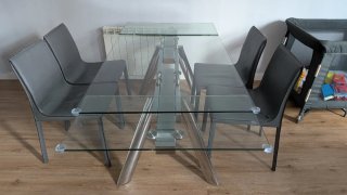 Mesa comedor extensible cristal y metal