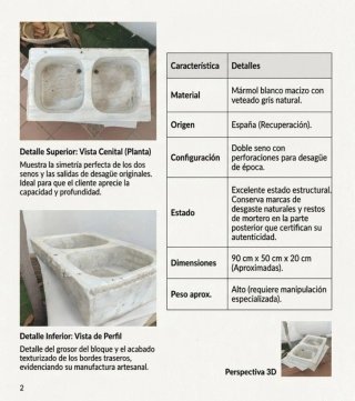 Pila de mármol antigua doble seno